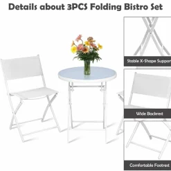 Tangkula 3 Pieces Folding Patio Bistro Set, No Assembly Required