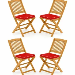Tangkula 2/4 Pieces Folding Outdoor Dining Chairs, Acacia Wood Patio Chairs with Soft Cushions