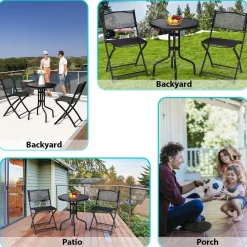 Tangkula 3 Pieces Folding Patio Bistro Set, Outdoor Folding Chairs & Table Set