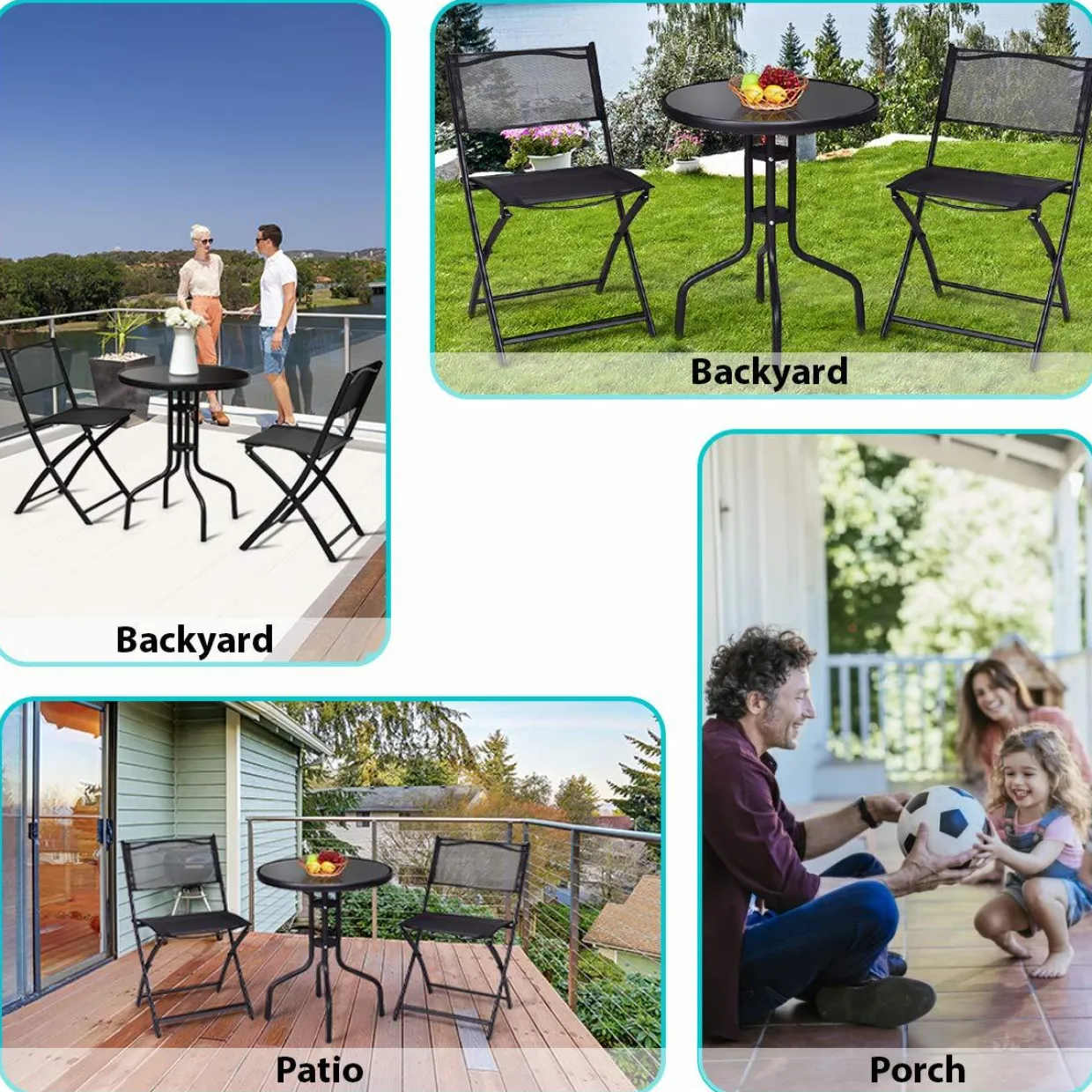 Tangkula 3 Pieces Folding Patio Bistro Set, Outdoor Folding Chairs & Table Set