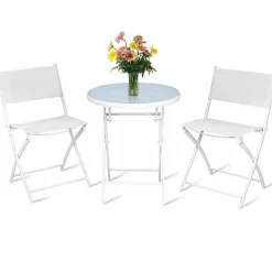 Tangkula 3 Pieces Folding Patio Bistro Set, No Assembly Required