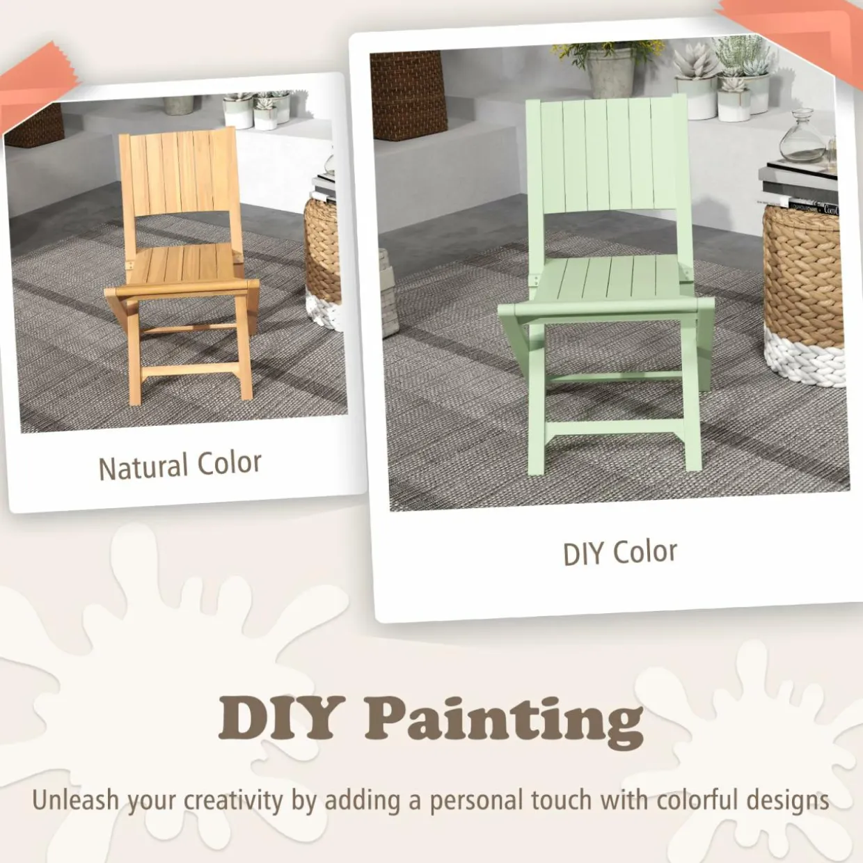 Tangkula 2/4 Pieces Folding Patio Chairs(Slat Back)
