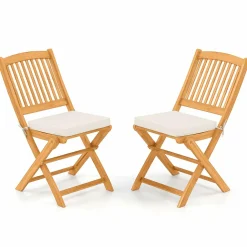 Tangkula 2/4 Pieces Folding Outdoor Dining Chairs, Acacia Wood Patio Chairs with Soft Cushions