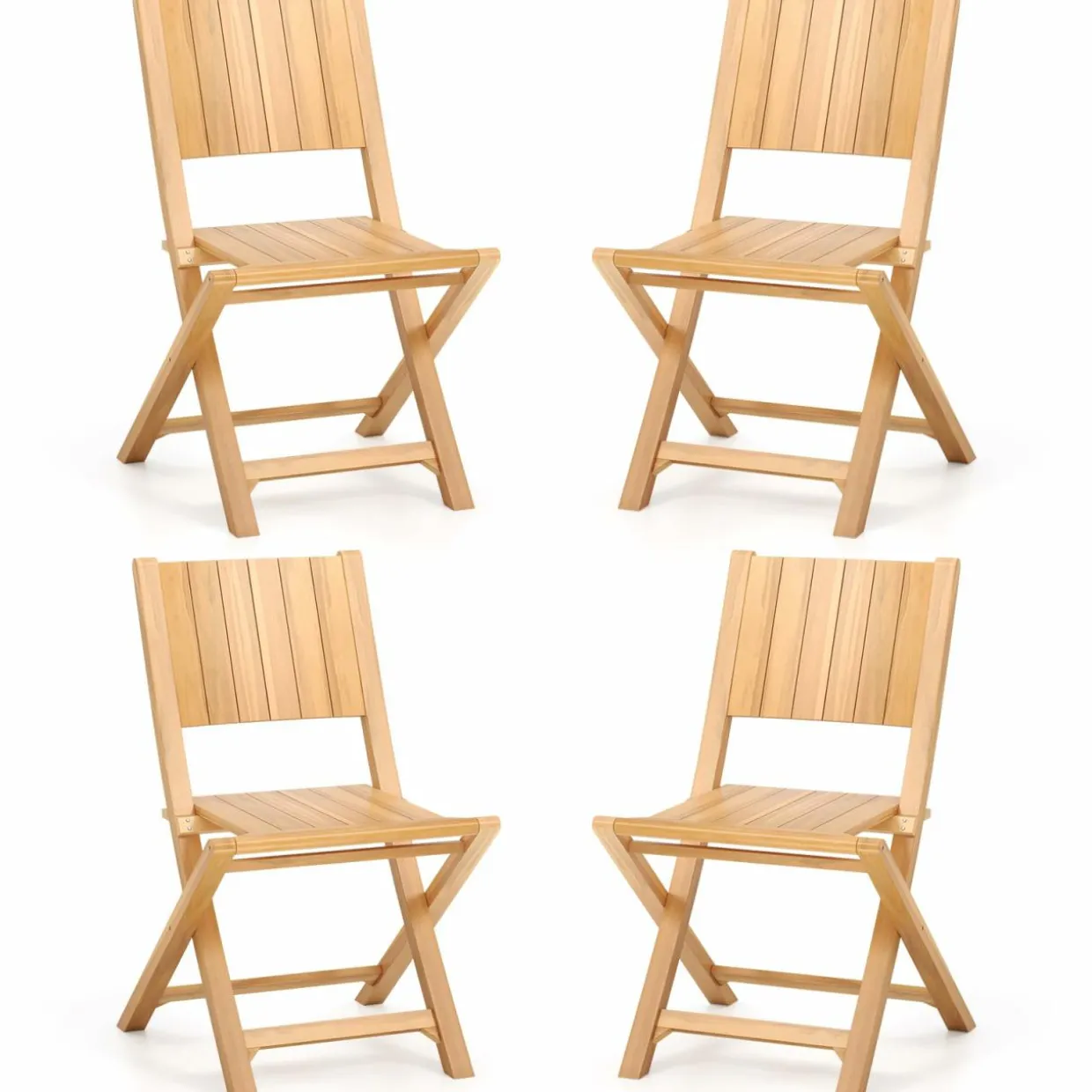 Tangkula 2/4 Pieces Folding Patio Chairs(Slat Back)