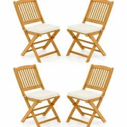 Tangkula 2/4 Pieces Folding Outdoor Dining Chairs, Acacia Wood Patio Chairs with Soft Cushions