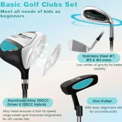 Tangkula 7 Pieces Junior Golf Club Set for Kids Age 11-13 Right Hand, Children