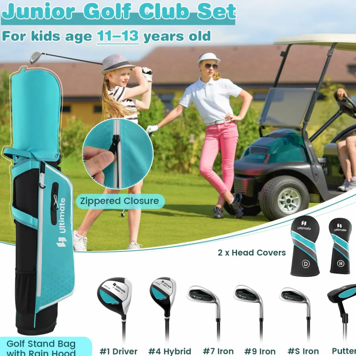 Tangkula 7 Pieces Junior Golf Club Set for Kids Age 11-13 Right Hand, Children