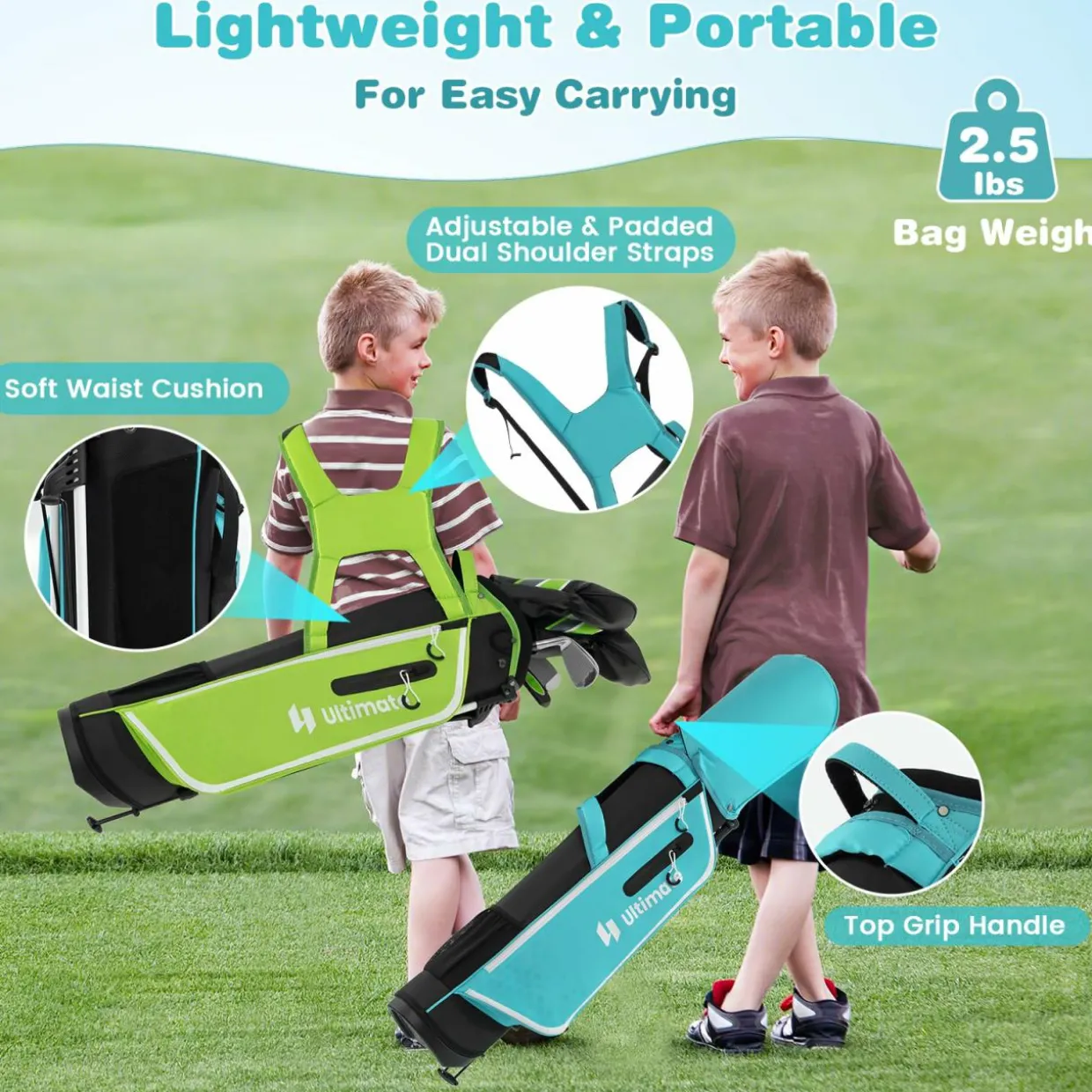Tangkula 7 Pieces Junior Golf Club Set for Kids Age 11-13 Right Hand, Children