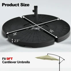 Tangkula 4 Pieces 185lbs Cantilever Offset Patio Umbrella Base, Water & Sand Filled Heavy Duty Outdoor Umbrella Stand