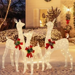 Tangkula 3 Pieces Lighted Christmas Reindeer Family, Xmas Lighted Deer Decoration with 230 Warm White LED Lights