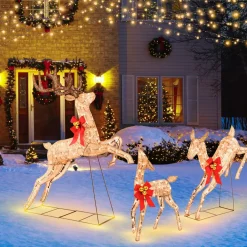 Tangkula 3 Pieces Lighted Christmas Reindeer, Holiday Reindeer Family Set with 255 Warm White Lights