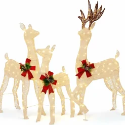 Tangkula 3 Pieces Lighted Christmas Reindeer Family, Xmas Lighted Deer Decoration with 230 Warm White LED Lights