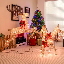 Tangkula 3 Pieces Lighted Christmas Reindeer, Holiday Reindeer Family Set with 255 Warm White Lights