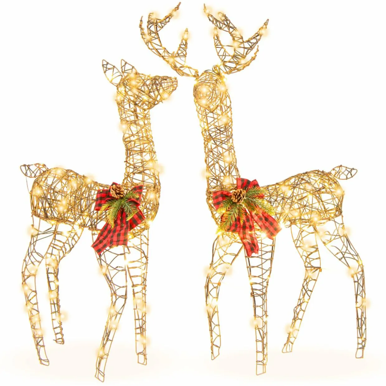 Tangkula 2 Pieces Lighted Christmas Reindeer Family Set with 230 LED Lights