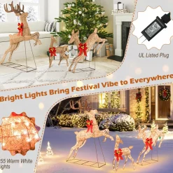 Tangkula 3 Pieces Lighted Christmas Reindeer, Holiday Reindeer Family Set with 255 Warm White Lights