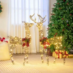 Tangkula 2 Pieces Lighted Christmas Reindeer Family Set with 230 LED Lights