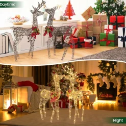 Tangkula 2 Pieces Lighted Christmas Reindeer Family Set with 230 LED Lights