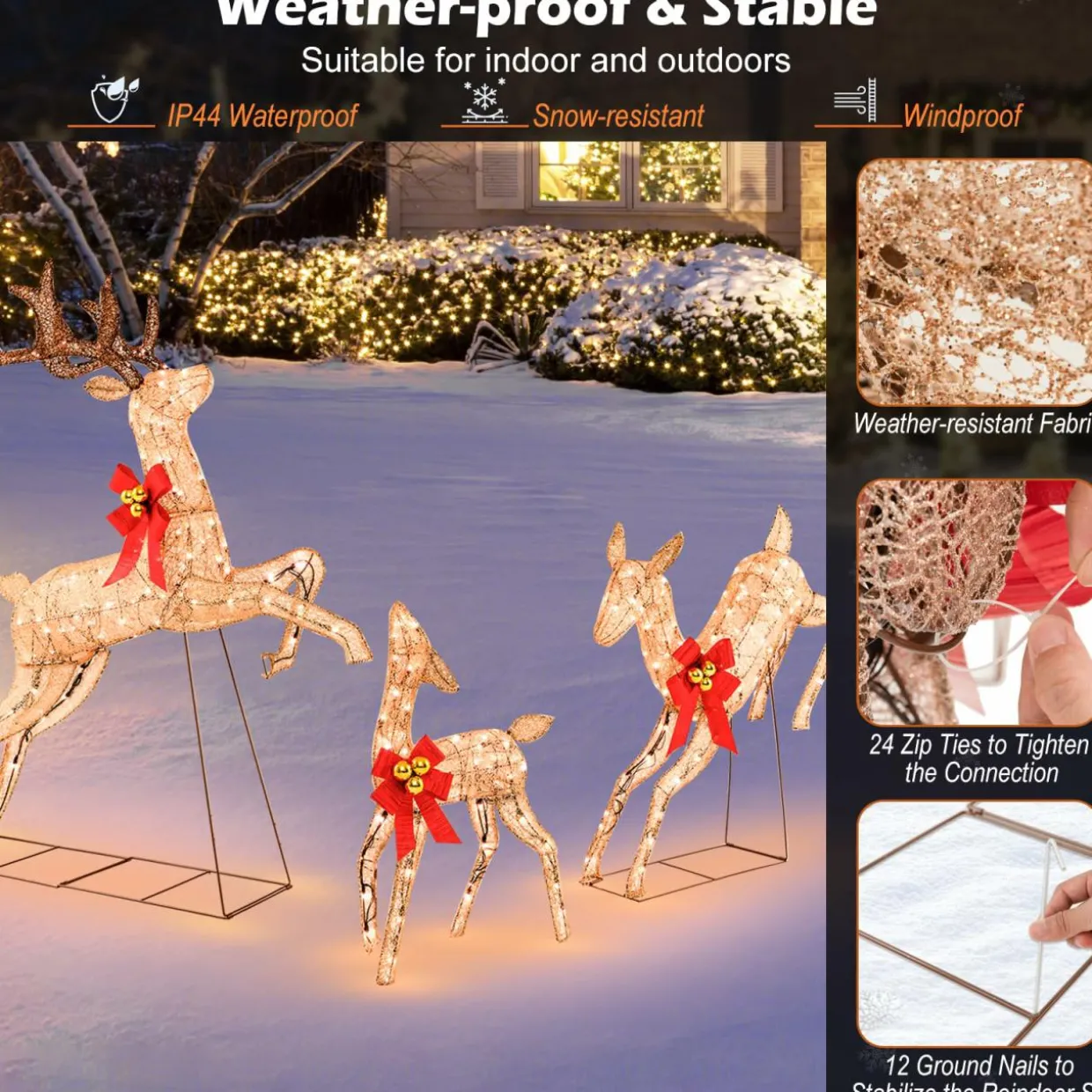 Tangkula 3 Pieces Lighted Christmas Reindeer, Holiday Reindeer Family Set with 255 Warm White Lights