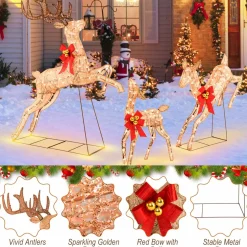 Tangkula 3 Pieces Lighted Christmas Reindeer, Holiday Reindeer Family Set with 255 Warm White Lights
