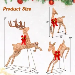 Tangkula 3 Pieces Lighted Christmas Reindeer, Holiday Reindeer Family Set with 255 Warm White Lights