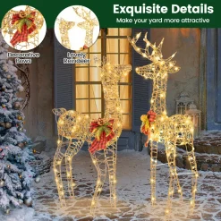 Tangkula 2 Pieces Lighted Christmas Reindeer Family Set with 230 LED Lights