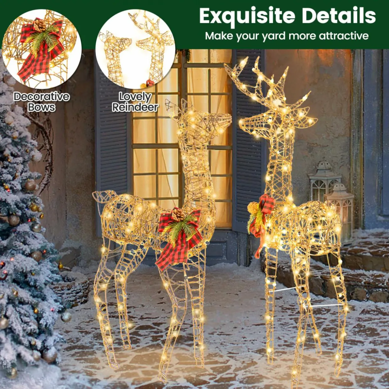 Tangkula 2 Pieces Lighted Christmas Reindeer Family Set with 230 LED Lights