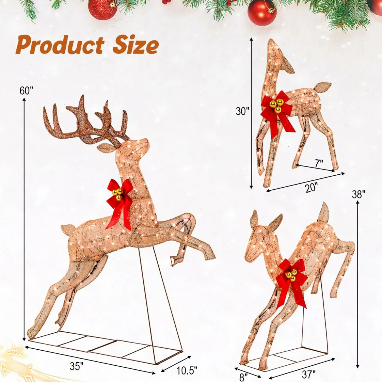Tangkula 3 Pieces Lighted Christmas Reindeer, Holiday Reindeer Family Set with 255 Warm White Lights
