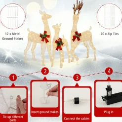 Tangkula 3 Pieces Lighted Christmas Reindeer Family, Xmas Lighted Deer Decoration with 230 Warm White LED Lights