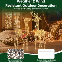 Tangkula 2 Pieces Lighted Christmas Reindeer Family Set with 230 LED Lights
