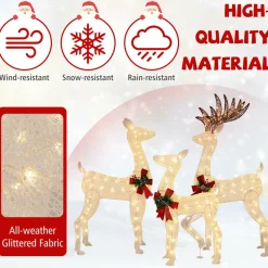 Tangkula 3 Pieces Lighted Christmas Reindeer Family, Xmas Lighted Deer Decoration with 230 Warm White LED Lights