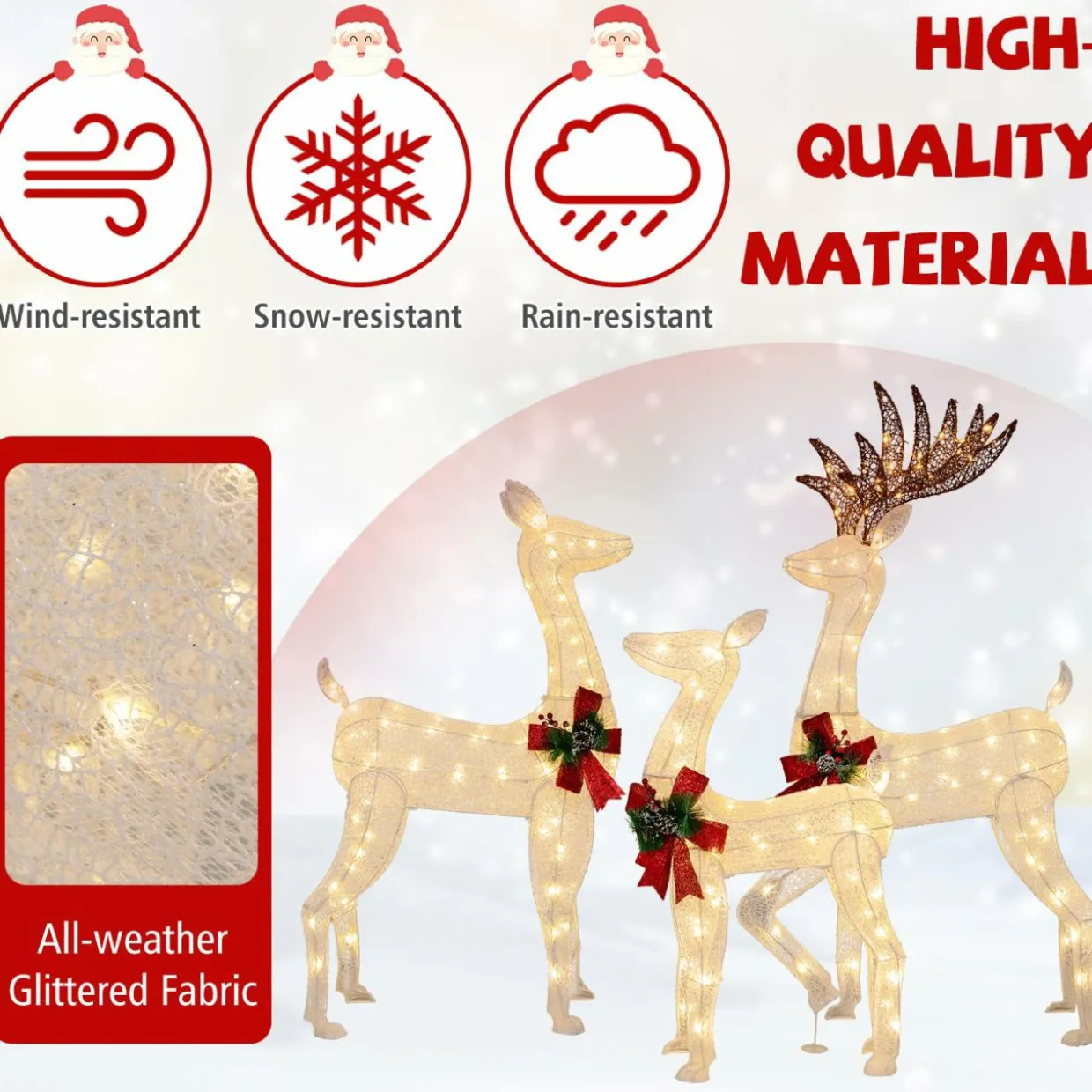Tangkula 3 Pieces Lighted Christmas Reindeer Family, Xmas Lighted Deer Decoration with 230 Warm White LED Lights