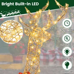 Tangkula 2 Pieces Lighted Christmas Reindeer Family Set with 230 LED Lights
