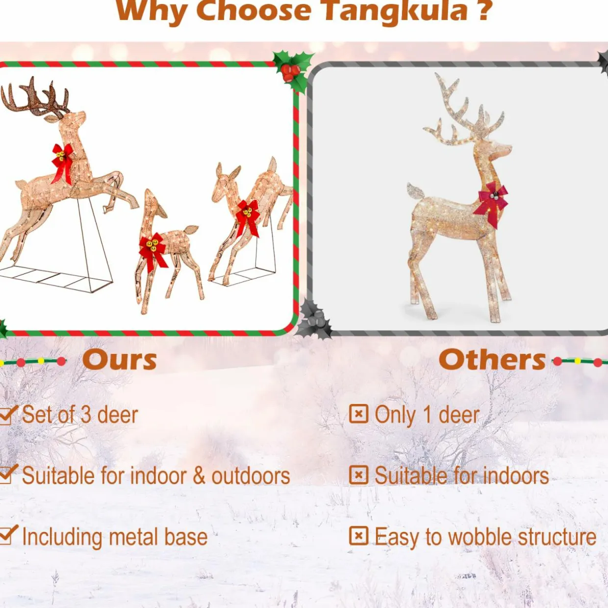 Tangkula 3 Pieces Lighted Christmas Reindeer, Holiday Reindeer Family Set with 255 Warm White Lights
