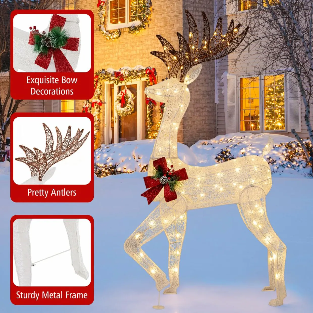 Tangkula 3 Pieces Lighted Christmas Reindeer Family, Xmas Lighted Deer Decoration with 230 Warm White LED Lights
