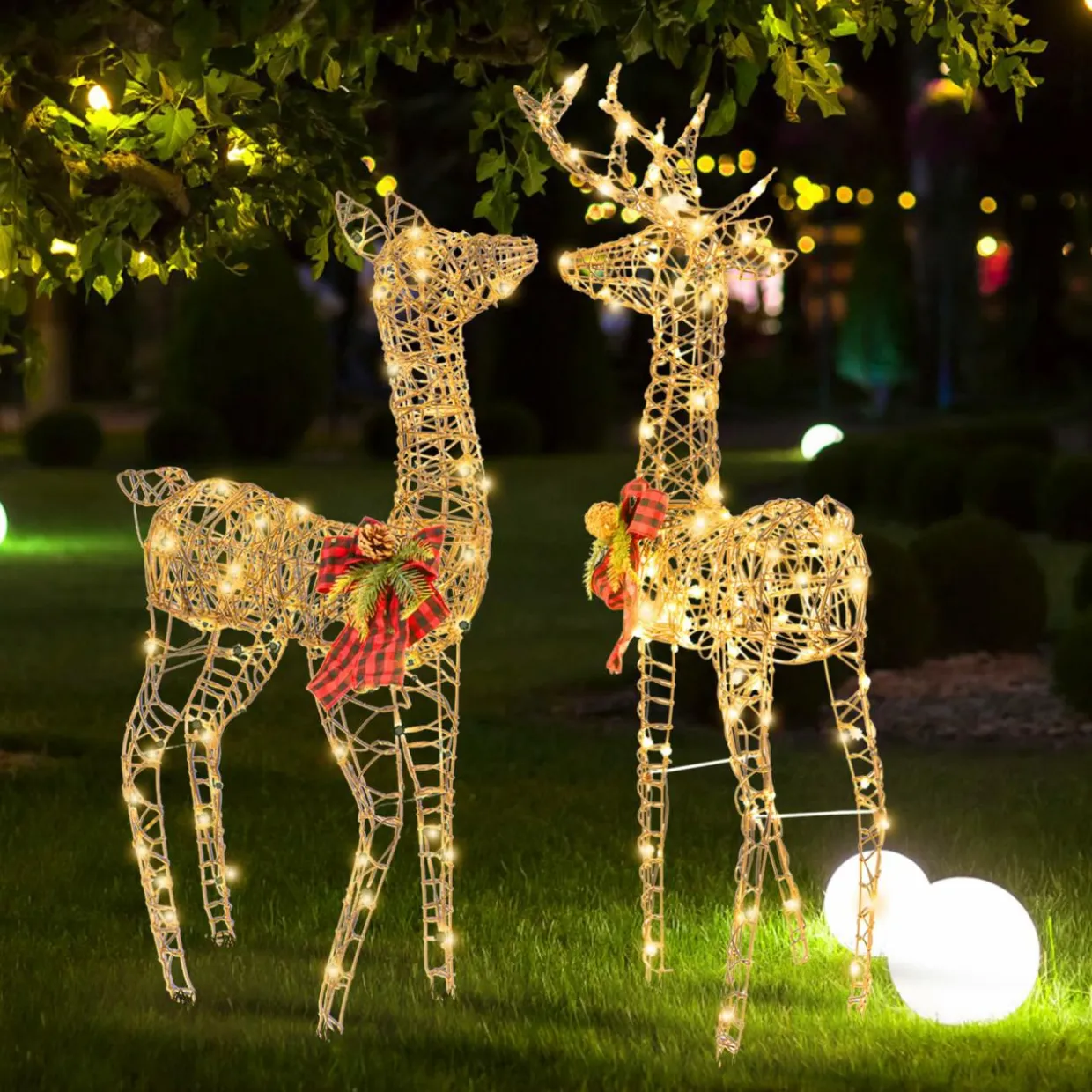 Tangkula 2 Pieces Lighted Christmas Reindeer Family Set with 230 LED Lights