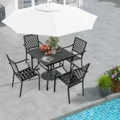 Tangkula 5 Pieces Metal Patio Dining Set, 37" Square Dining Table with 4 Stackable Chairs