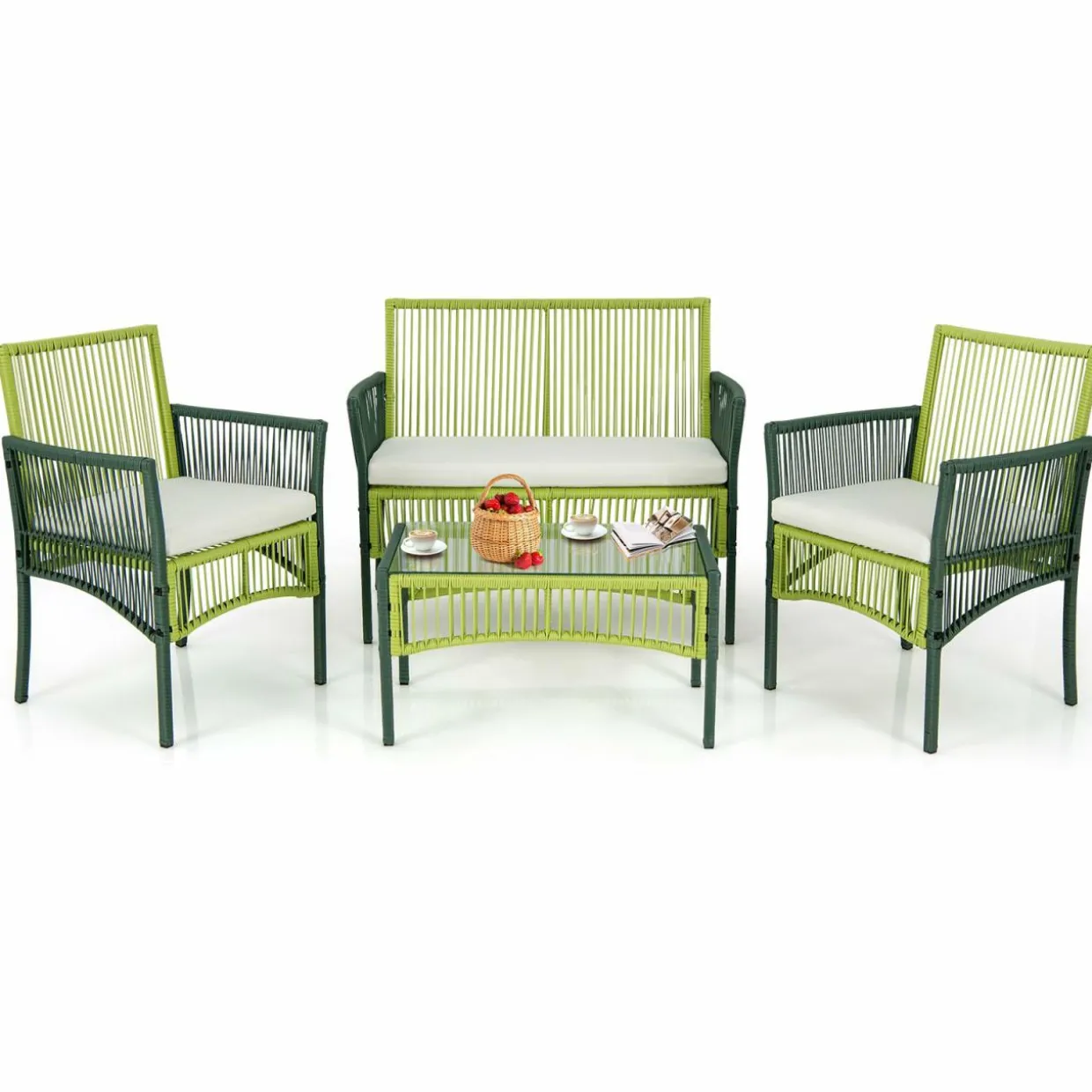 Tangkula 4 Pieces Outdoor Rattan Chair Set for Backyard, Poolside, Balcony