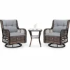 Tangkula 3 Pieces Outdoor Swivel Rocker Set, Rattan Wicker Patio Rocking Cushioned Chairs Set of 2 with Small Side Table