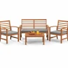Tangkula 4 Pieces Outdoor Furniture Set, Acacia Wood Conversation Set w/Soft Seat Cushions