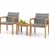 Tangkula 3 Pieces Outdoor Furniture Set, Acacia Wood Frame Sofa Set w/Rattan Seat & Back