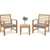 Tangkula 3 Pieces Outdoor Furniture Set, Acacia Wood Conversation Set with Soft Seat Cushions