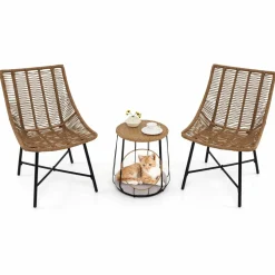Tangkula 3 Pieces Outdoor Furniture Set with Pet House