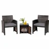 Tangkula 3 Pieces Outdoor PE Wicker Bistro Set with Waterproof Cover
