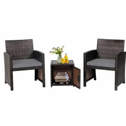 Tangkula 3 Pieces Outdoor PE Wicker Bistro Set with Waterproof Cover
