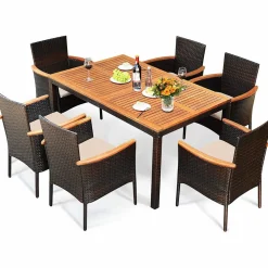 Tangkula 7 Pieces Outdoor Dining Set, Patiojoy Wicker Conversation Set