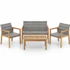 Tangkula 4 Pieces Outdoor Furniture Set, Acacia Wood Frame Sofa Set w/Rattan Seat & Back