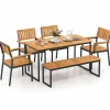 Tangkula 6 Pieces Outdoor Acacia Wood Dining Set, Patio Table and Chairs Set with Bench for 6-7 People