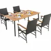 Tangkula 5 Pieces Outdoor Dining Set with Acacia Wood Table & 4 Wicker Rattan Armrest Chairs