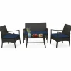 Tangkula 4 Pieces Outdoor Conversation Set, Patio PE Wicker Sofa with Tempered Glass Coffee Table