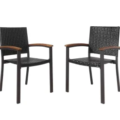 Tangkula 2 Pieces Outdoor PE Wicker Stackable Chairs